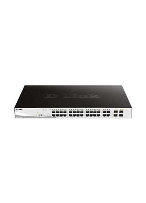 D-Link 24-Port 10/100/1000BaseT PoE + 4 Combo 1000BaseT/SFP ports Web Smart Switch, 193W PoE budget.