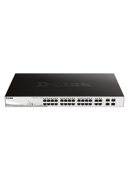 D-Link 26-port 10/100/1000Base-T Long Range 250m PoE+ Smart Switch with 24 PoE ports, 2 SFP ports, 250W PoE Power budget, (802.3af/802.3at support) (UK/EU plug)