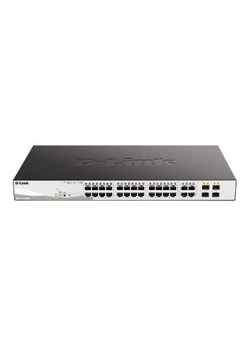 D-Link-24-Port 10/100/1000BaseT PoE + 4 Combo 1000BaseT/SFP ports Web Smart Switch, 370W PoE budget.