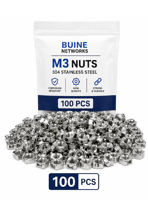 BUINE NETWORKS - M3 Stainless Steel Cage Nut Set – 100 Pieces