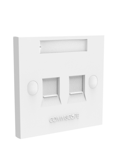 COMMSCOPE - Faceplate Kit, universal, two ports, British Standard style, shuttered, white