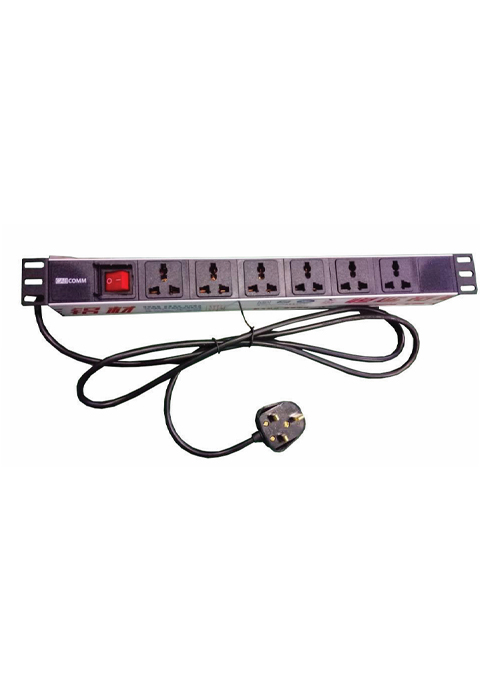 CABCOMM - 19" 1U 6 Way IEC C13 PDU with UNI Plug, ON/OFF Switch, 16A, 3m*1.5mm2 cable