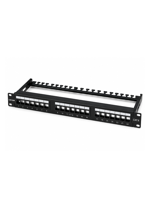 CABCOMM – UTP Patch Panel 24 Port Unloaded with Cable Management, 1U, 19" Rack Mount