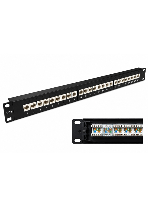 ExTell - CAT6 24-Port PCB Type Loaded Unshielded Patch Panel, 1U Rackmount