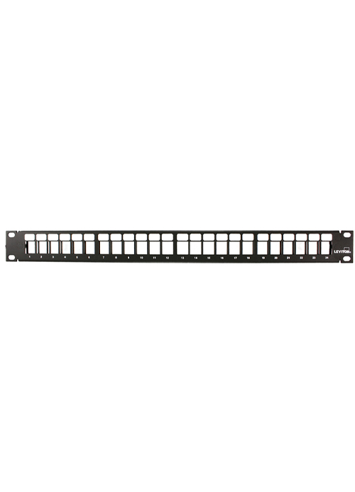 LEVITON - QuickPort Patch Panel – 24-Port, 1RU, Flat, Black, Cable Management Bar Included