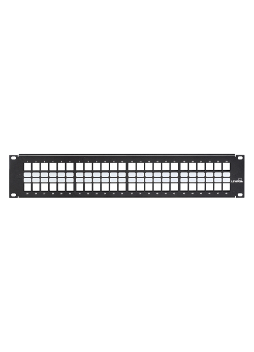 LEVITON - 49255-H48 Flat QUICKPORT™ Patch Panel, 48-Port, 2RU, Black with Cable Management Bar