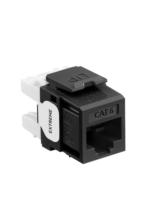 LEVITON eXtreme 6+ QuickPort Connector – Cat 6, 110 Punchdown, Black.