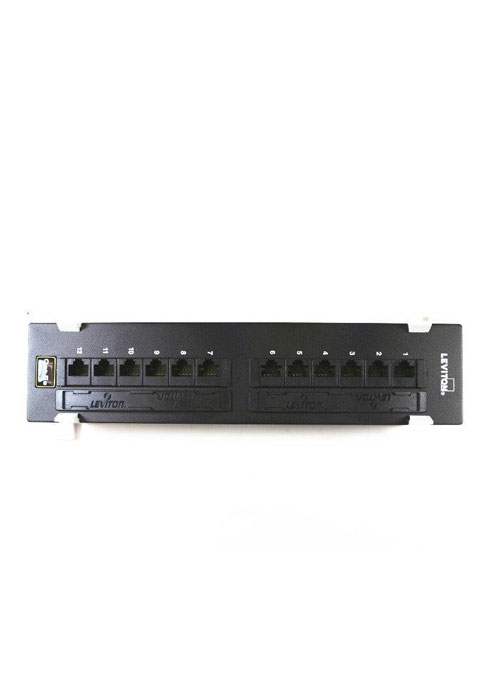 LEVITON Extreme Cat 6+ Flat 110-Style Patch Panel 1RU 12-Port.