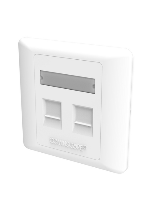 COMMSCOPE - M12CFS Modular Shuttered Faceplate, 2-Port, White, British Standard Flush Mount