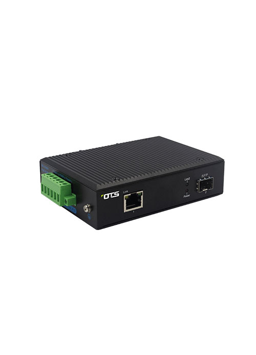 OTS Industrial Grade 10/100/1000Base-TX (PoE+) to 1000Base-SFP Ethernet Media Converter.