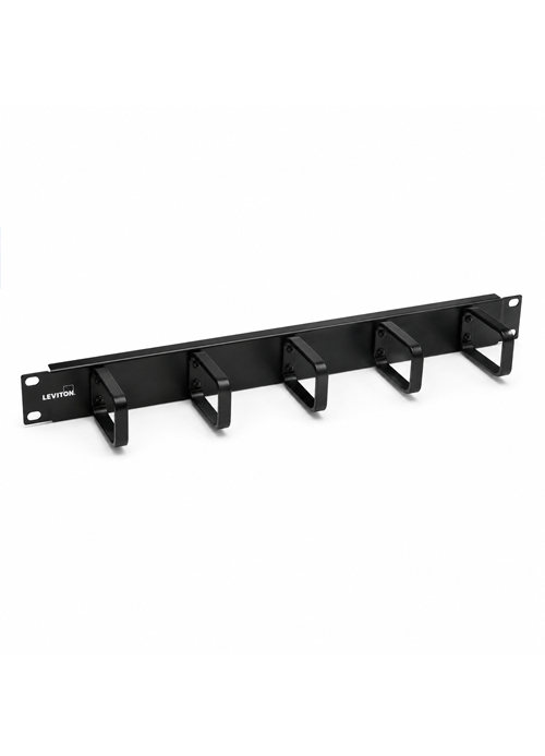 LEVITON - Horizontal 1RU 5-Ring Cable Manager, 19-Inch Rack Mount, Black Powder-Coated Steel
