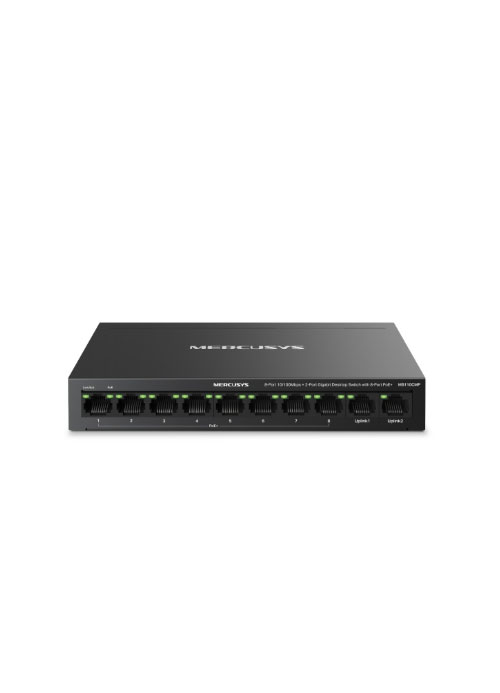 MERCUSYS - 8-Port 10/100 Mbps + 2-Port Gigabit Desktop Switch with 8-Port PoE+